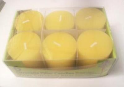 China 6pk Yellow Citronella scented mini pillar candle with the printed box shrinked for sale