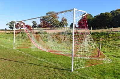 China Striped Soccer Goal Net-Knotted Polyethylene-square  120mm mesh for sale