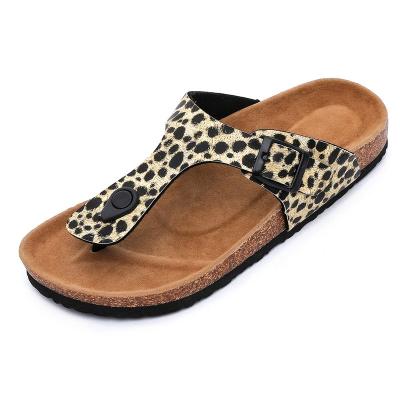 China Cork Footbed Arch Support Hotsale Fashion Leopard Ladies Ladies Flip Flop Top Women Thong Sandals For Summer With Organic Cork Sole for sale