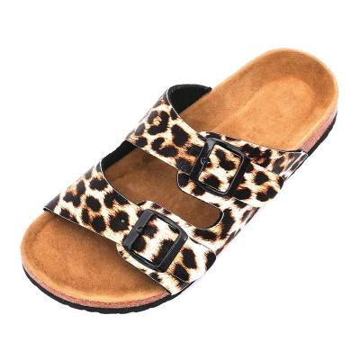 China Arch Support Animal Leopard Print Cork Footbed Sandals For Women And Ladies With Cork Sole Arch Support Footbed for sale