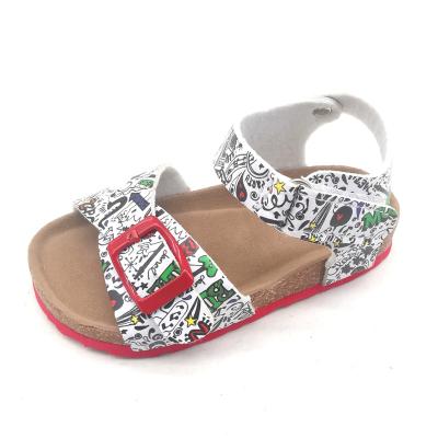 China Flat Style 2022 Fashions With Lovely Printing Kids Girls Summer Sandals And Cork Sole Footbed for sale