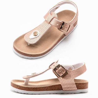 China New Arrival Good Quality Nice Flat Teenager Girl Summer Sandals With Organic Cork Comfortable Foot-bed for sale