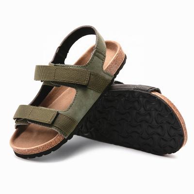 China Wholesale Good Quality Adjustable Hook And Loop Flat Factory Straps Sandals For Kid Boy With Organic Cork Footbed for sale