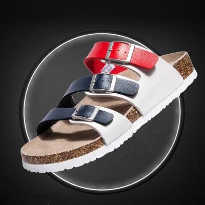 China Wholesale Anti-slippery Organic Cork Men Sandals Strong Flat Slide With Comfort Leather Foot Bed for sale