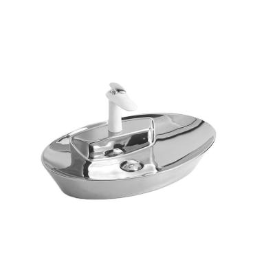 China European Light Luxury Bathroom Basin Unique Design Countertop Electroplating Silver Sink for sale