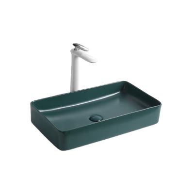 China Modern Rectangular Bathroom Sink Modern Army Green Retro Countertop Bathroom Sink for sale