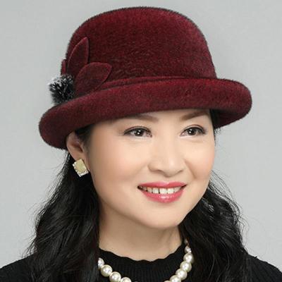 China JOINT Older Hot Grandmother Mother Hat Mother-in-Law Middle Ages And Old Mink Brim Lady Hat Autumn And Winter Round Basin Hat for sale