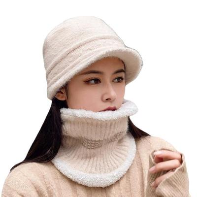 China COMMON Soft Knit Skullies Beanie Caps Fall Winter Neck Hood Warm Acrylic Knitted Hats Scarf for sale