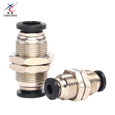 China Garment Shops Pneumatic Connector PM Series Pneumatic Quick Gas Pipe Fittings Bulkhead Directly Through PM4/6/8 Plate for sale