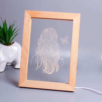 China 3D Visual Success Lamp Minimalist Amazon Photo LED Base 3D Illusion Natural Wood Night Light For Acrylic BoardPopular for sale