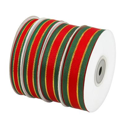 China Gift High Bundle Decoration Christmas Tenacity Silk Ribbon, 1 x 1.5 2 2.5cm Gold Edge Glitter Stripe Ribbon for sale