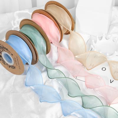 China Wholesale Recyled super quality 4 5 cm wrinkle organza ribbon for gift package /garment accessories for sale