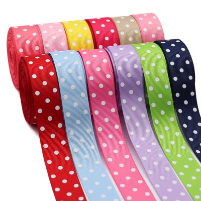 China Wholesale Custom Recyled 1 inch 25 mm polka dotted printed grosgrain dots grosgrain ribbon for sale