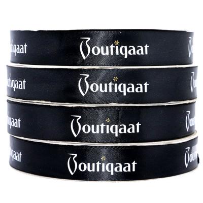 China Wholesale Recyled Gift Cake Decoration Custom 1 Inch 25 Mm 100% Polyester Single Face Printed Black Satin Ribbon With White Letters for sale