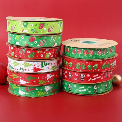 China Custom Recyled 1 Inch Printed Santa Claus Snowman Grosgrain Christmas Ribbon Christmas Tree Deer Decoration For Gift Package for sale