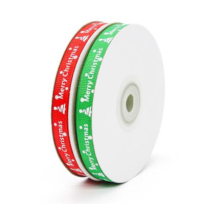 China Custom Recyled small bun logo printed grosgrain ribbon, wholesale 1 cm 3/8 inch Christmas ribbon for gift wrap festival decoration for sale