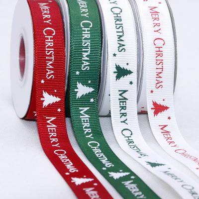 China Recyled Christmas Celebration Decoration Ribbon 15mm 5/8inch Printed Grosgrain Ribbon Custom Designs Christmas Tree Ribbon for sale