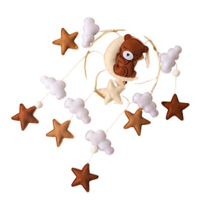 China Wholesale Neutral Beige Cartoon Cloud Star Moon Felt Wooden Sleeping Bear Crib Baby Mobile For Nursery for sale