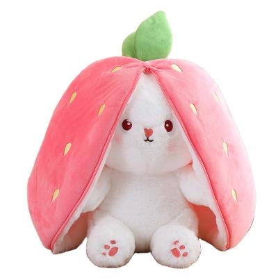 China 18cm Cosplay Cartoon Strawberry Carrot Rabbit Plush Toy Stuffed Creative Bag in Fruit Transform Baby Bunny Plushie Doll For Kid Hug for sale