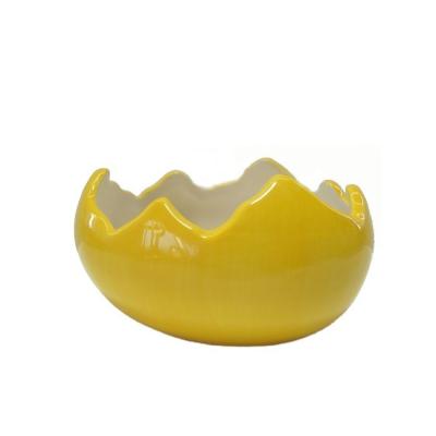 China House Plants Yellow Handmade Cheap Broken Egg Ceramic Flower Pot for sale