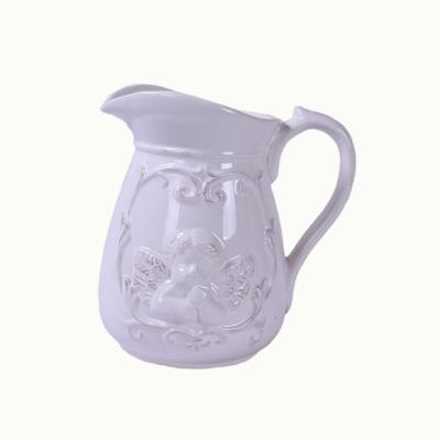 China Viable Custom Ceramic Water Jug Milk Jug Crafts Kitchen Angel White Design Drinkware for sale