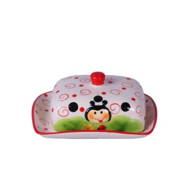 China Multi Color Bee Design Round Shape Sustainable Ceramic Butter Dish With Lid for sale