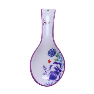 China Sustainable Kitchen Cooking Ceramic Rest Serving Lavender Soup Spoon Rest Holder for sale