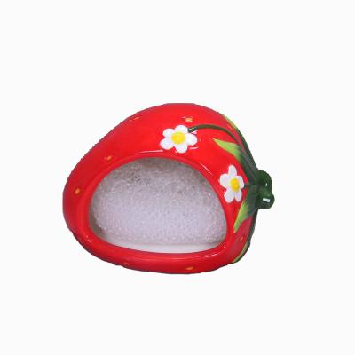 China Kitchen Sustainable New Design Red Ceramic Sponge Rack With Hand Paint Bur for sale