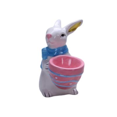 China Viable Custom Handmade Rabbit Egg Cup Ceramic Egg Paint Holder For Tableware for sale