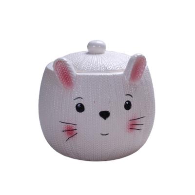 China Custom Sustainable Cute Rabbit 3D Ceramic Design Good Quality Big Cookie Jar For Table for sale