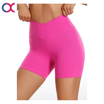 China Breathable Custom Women's Fitness V-neck High-Waisted Yoga Shorts Recycled Nylon Activewear For Women for sale