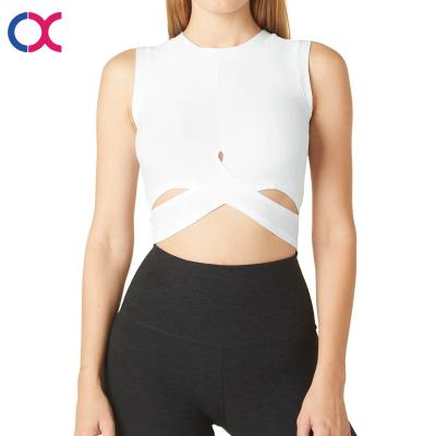 China Customized Women's Breathable Crewneck Sleeveless Cross Ties Quick-Drying Sports Invest Breathable Gym Activewear for sale