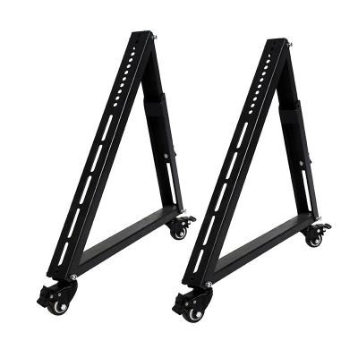 China Cold Rolled Steel 32-65 Inch 30 Degree Monitor Floor Stand Cart Low Height Triangular Mobile TV Stand With Reinforced Connecting Support for sale