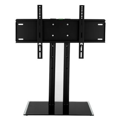 China 32-60 Inch Steel Adjustable Height TV Mount Universal Cold Rolled Table Top TV Stand With Tempered Glass Bottom for sale