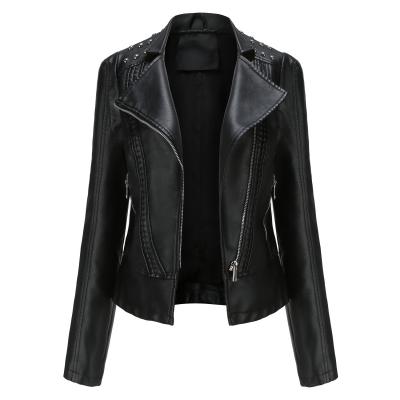 China 2021 New Breathable Women Riveted Leather Jacket Soft Spring Autumn Jacket Moto Jacket For Ladies for sale