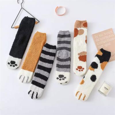 China Women's Coral Fleece Cat Claw Plush Fuzzy Cotton Socks Thick Warm Soft Cute Sleepwear Floor Socks for sale