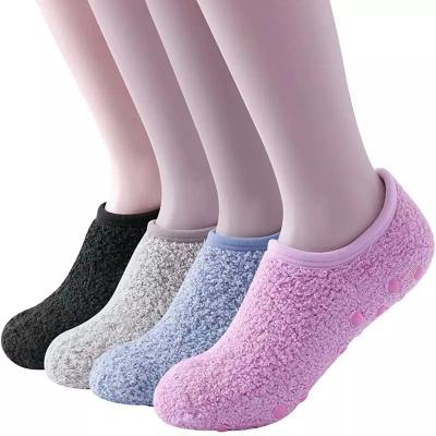 China Custom Women's Cotton Pattern Silicone Non-Slip Winter Yoga Socks Fuzzy Fluffy Indoor Low Cut Comfortable Fuzzy Socks for sale