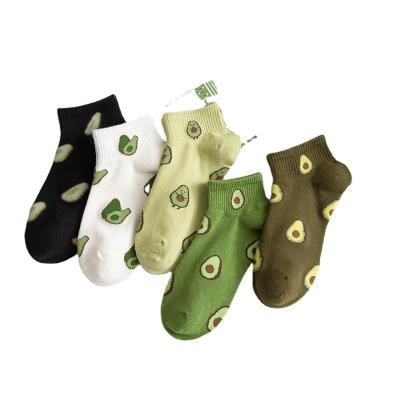 China Summer Cut Cotton Comfortable Ankle Low Socks Women's Avocado Slim Pattern Daily Socks for sale