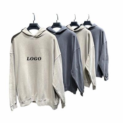 China Anti-Shrink Customizable Plus Size No String Heavyweight Hoodies Pockets Sleeve Washed Distressed Vintage Retro Hoodie for sale