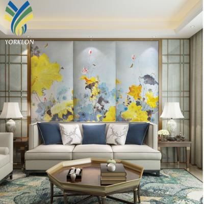 China New Asian Chinese style lotus gold chinoiserie inkjet wallpaper YKMC 0036 for sale