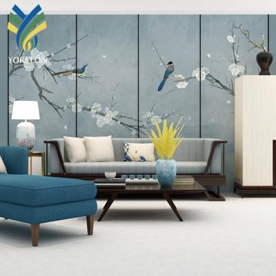 China Asian YKMC 0298 3D Home Decoration Wallpaper Flowers and Birds Blue Bird Wallpaper for sale