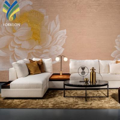 China Beautiful Asian large mural wallpaper 3d gold lotus hall flower bedroom floral wallpaper YKMC 0308 for sale