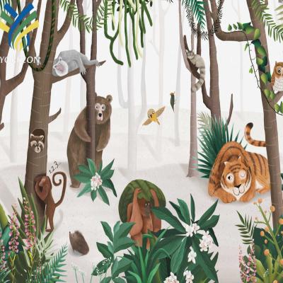 China YKMK 0064 Children's room wall decoration children's wallpaper modern animal cartoon 3D wallpaper mural for sale