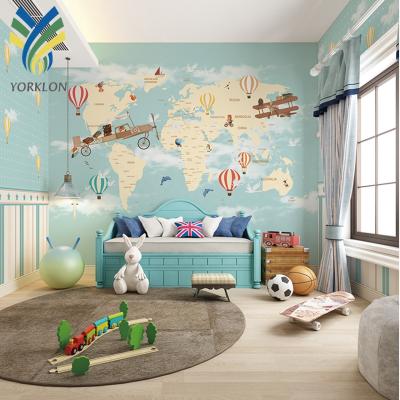 China YKMK 0025 hot air balloon wallpaper kids room wallpaper modern home decor 3D world map wallpaper mural for sale