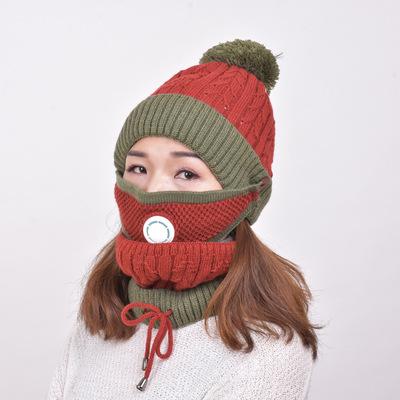 China COMMON Women's Winter Scarf Mask Hat Cycling Face Mask Beanie Hat Set Warm Thick Ear Scarf Hat for sale