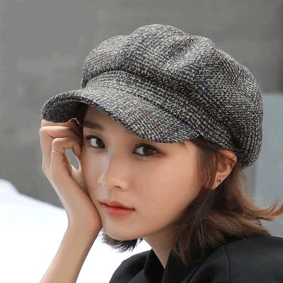 China New Soft Comfortable Autumn Daily Retro Checked Octagon Grid Black Classic Designer Beret Hat For Lady for sale