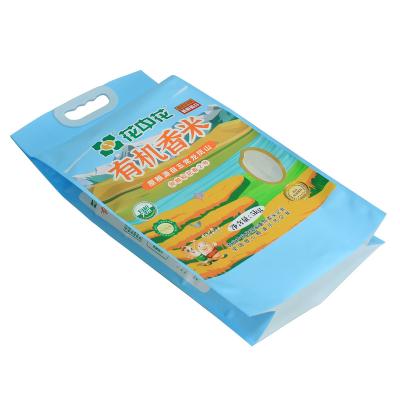 China Custom Printing High Performance Moisture Proof Plastic With Handle Side Gusset Vacuum 2.5kg 5kg 10kg Rice Packing Bag for sale