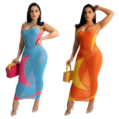 China Sexy Sheer Viable Bodycon Dresses For Women Club Slim Tight Wear Backless Sheath See Through Mesh Dress Summer Beach Midi Dress for sale