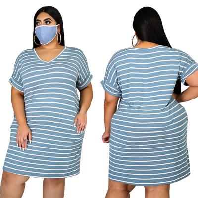 China Anti-Static Comfortable Leisure Wear Causal Color Cute Stripe Plus Size Loose Plus Size Dresses With Pocket For Women for sale