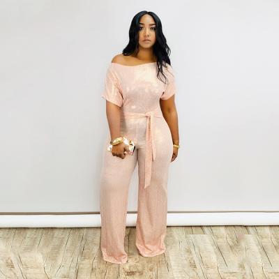 China Plus Size Anti-Static Stylish Sequin Beaded Glitter Bodycon Overalls With Belt For Women Luxury Overalls for sale